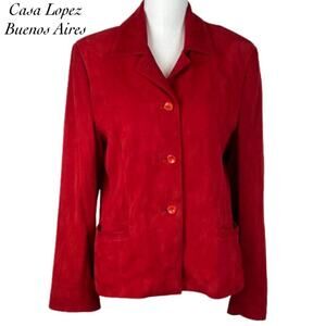 Casa Lopez Buenos Aires Red Goat Leather Blazer Jacket Size L